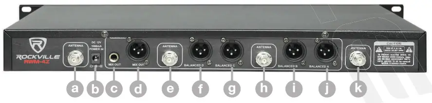 ROCKVILLE RWM-4Z Professional Wireless Quad Microphone System - Receiver Back