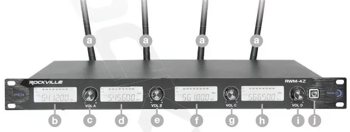 ROCKVILLE RWM-4Z Professional Wireless Quad Microphone System - Receiver Front