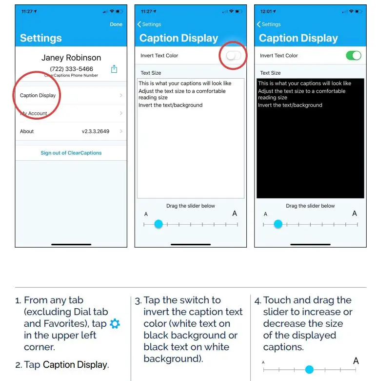 ClearCaptions Mobile App User Guide - Changing Caption Size and Color