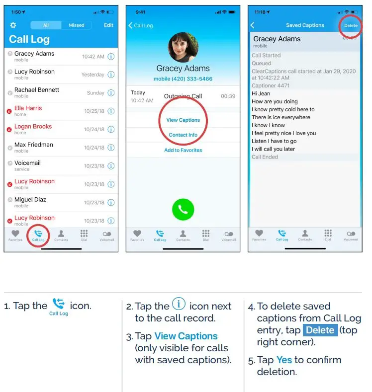 ClearCaptions Mobile App User Guide - Using Call History to View Captioned Calls