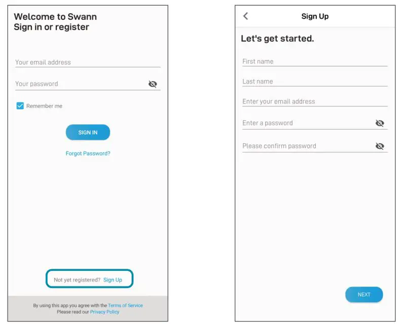 Swann WT82 Wifi Sensor - Open the app and create your Swann Security account by tapping Not yet registered