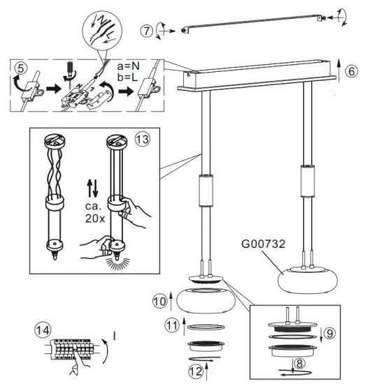 Paul Neuhaus 2076 55 LED Pendant Light - electrical connection