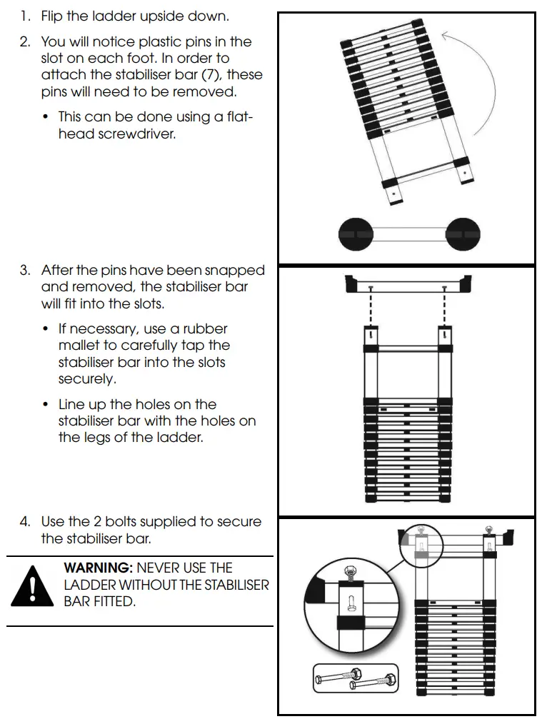 Clarke TL-2C Telescopic Ladder Instruction Manual - ATTACH THE STABILISER BAR