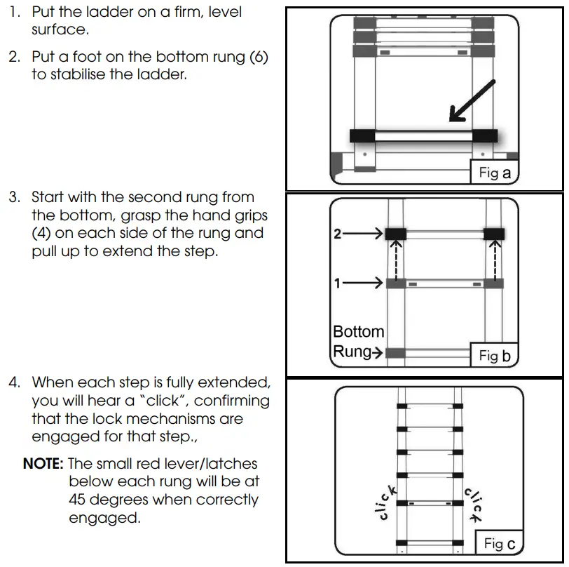 Clarke TL-2C Telescopic Ladder Instruction Manual - TO OPEN THE LADDER TO INTERMEDIATE LENGTH