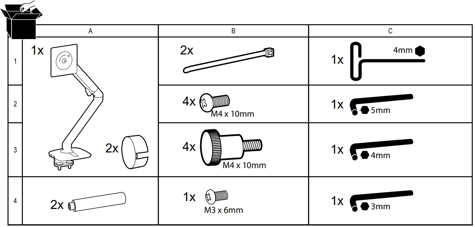 MXV Desk Mount Monitor Arm Package Content