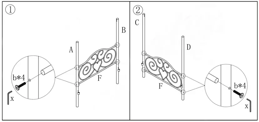 GODEER 748F Metal Canopy Bed Frame with Vintage Style Headboard and Footboard-fig3