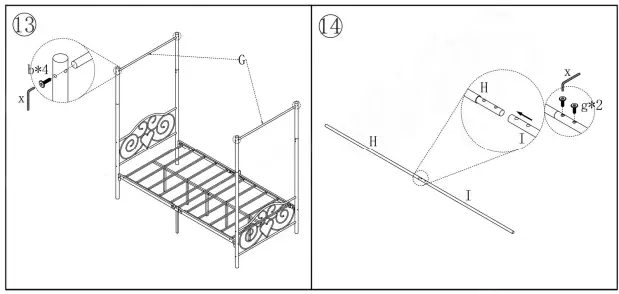 GODEER 748F Metal Canopy Bed Frame with Vintage Style Headboard and Footboard-fig9