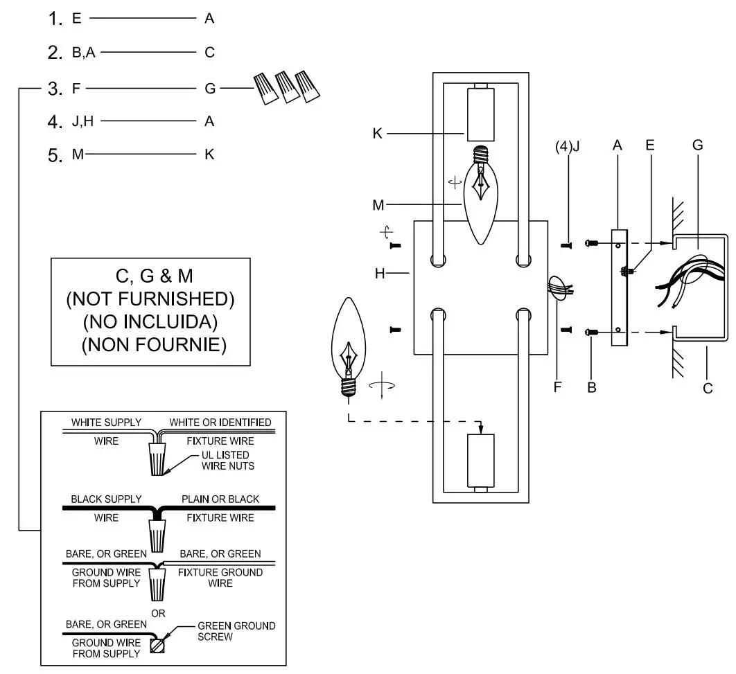 Designers Fountain D271C-2WS-PN Nickel Wall Lighting Installation Guide - Assembly Steps