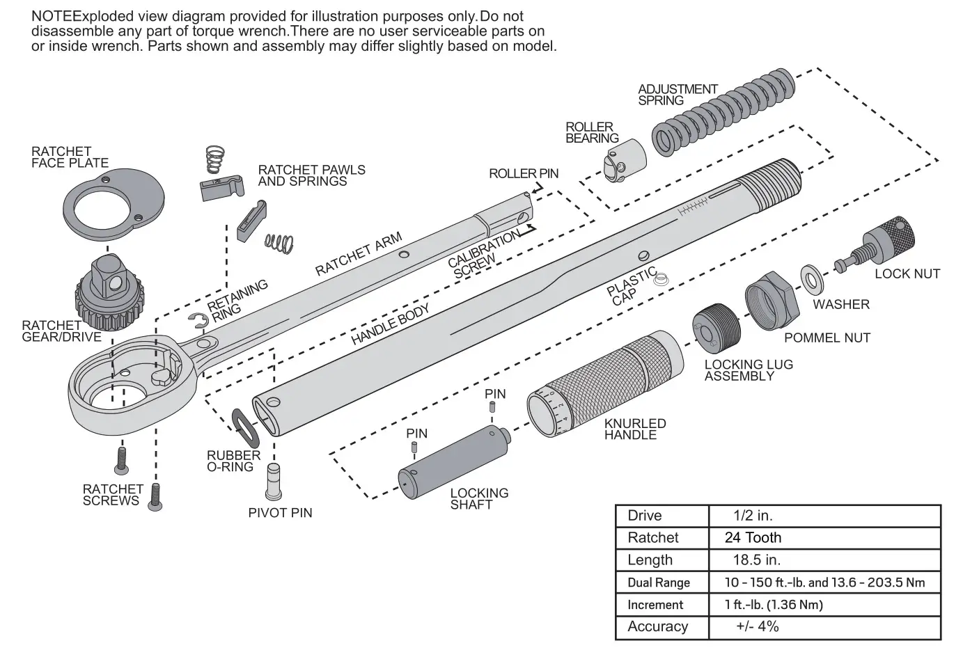 TACKLIFE HTW2A 1,2-Inch Drive Click Torque Wrench - illustration