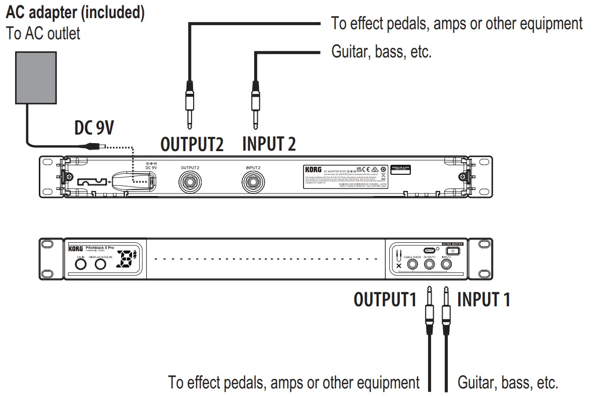 KORG PB X PRO Pitchblack X Pro Chromatic Tuner - Connections
