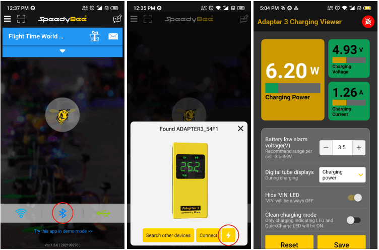 SpeedyBee Adapter 3 Built In Bluetooth and Blackbox Downloader - charging status