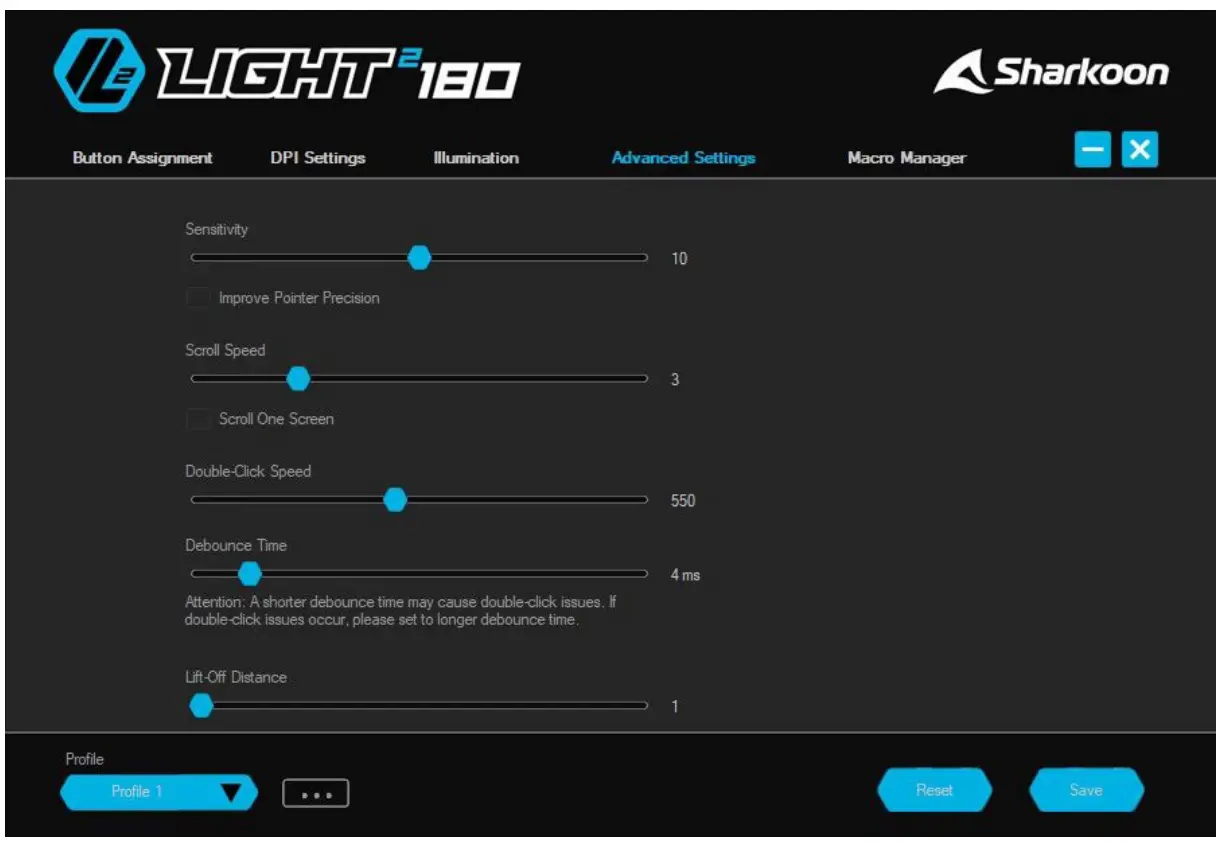 Sharkoon Light-2 180 Ultra Lightweight Gaming Mouse - Advanced Settings