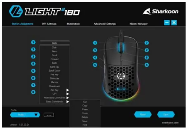 Sharkoon Light-2 180 Ultra Lightweight Gaming Mouse - Button Assignment 2