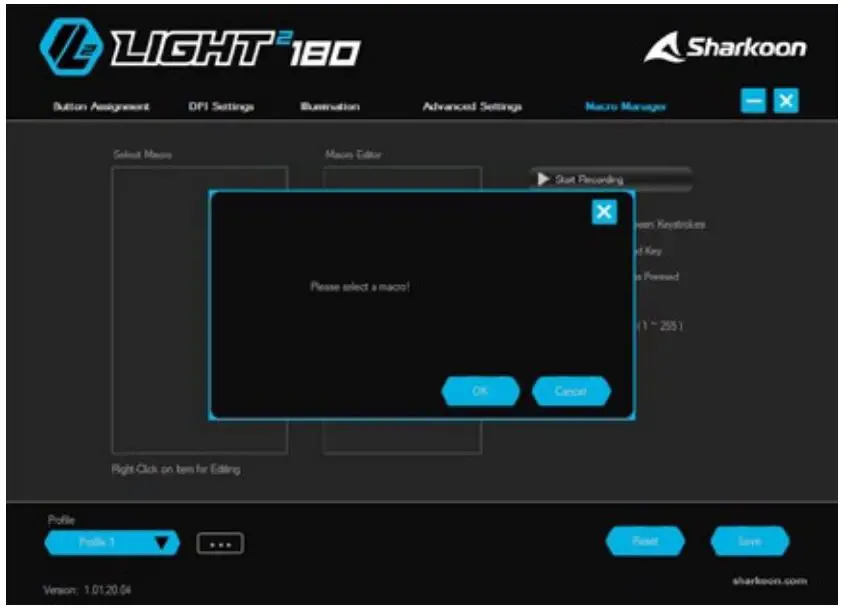 Sharkoon Light-2 180 Ultra Lightweight Gaming Mouse - Macro Editor