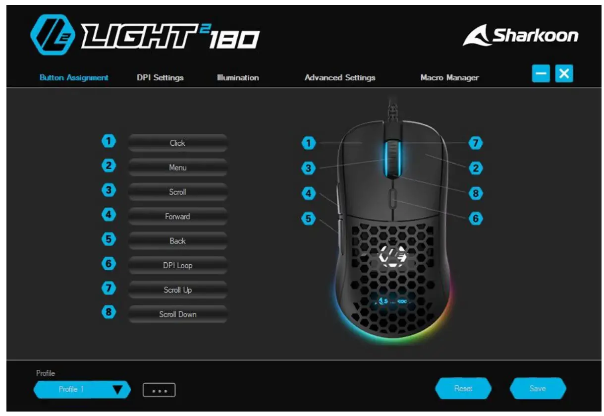 Sharkoon Light-2 180 Ultra Lightweight Gaming Mouse - Software Overview