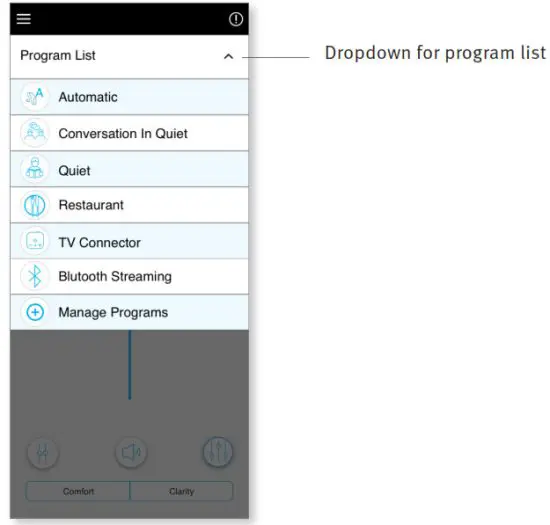 unitron Remote Plus Apps - Dropdown