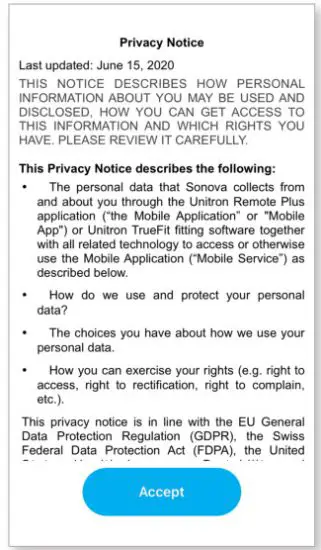 unitron Remote Plus Apps - notice
