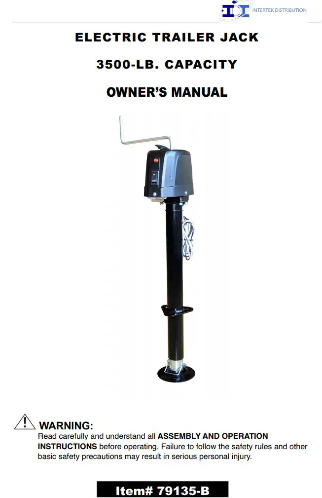 INTERTEK Electric Trailer Jack Owner’s Manual