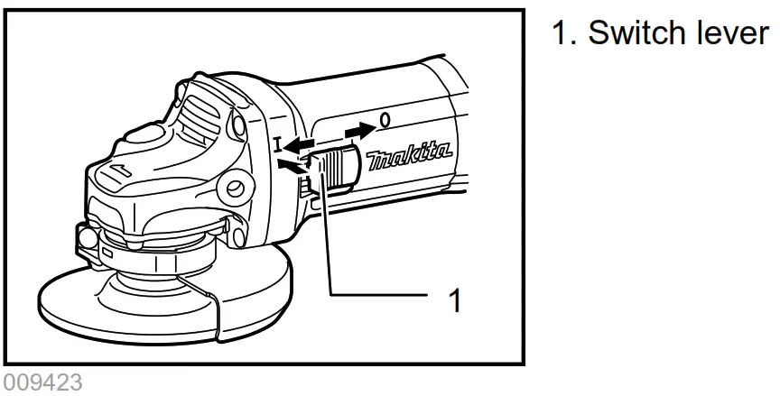 makita GA4030R 100mm Angle Grinder - Switch action