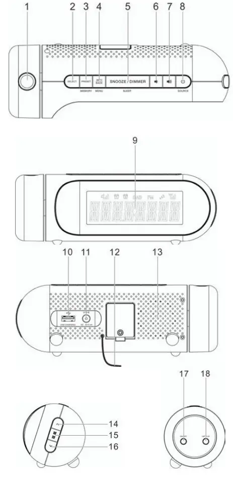 soundmaster UR6700 Clock Radio with Bluetooth® and USB Charging - fig1