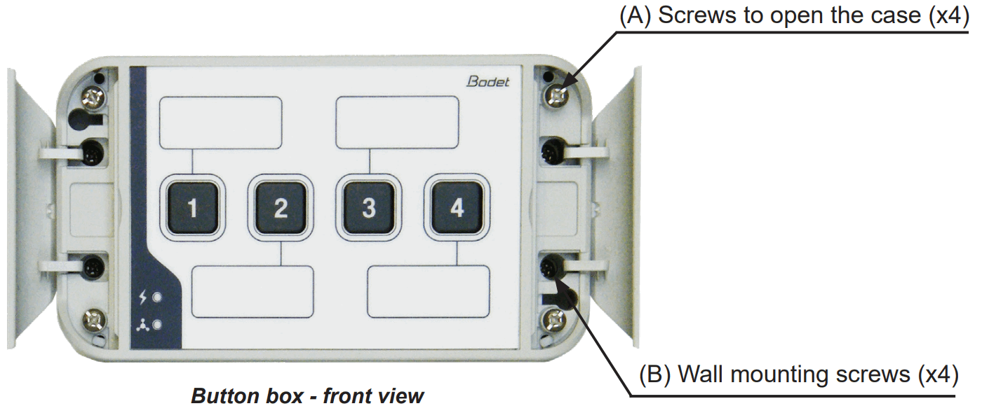 Bodet Button Box Trigger Massages - Wall mounting screws