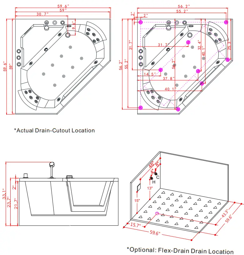 ARIEL PW1565959CW1 Bathtub with Jets - fig1
