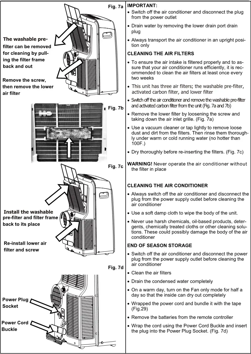 Whynter BTU Portable Air Conditioner With Heater - Maintenance