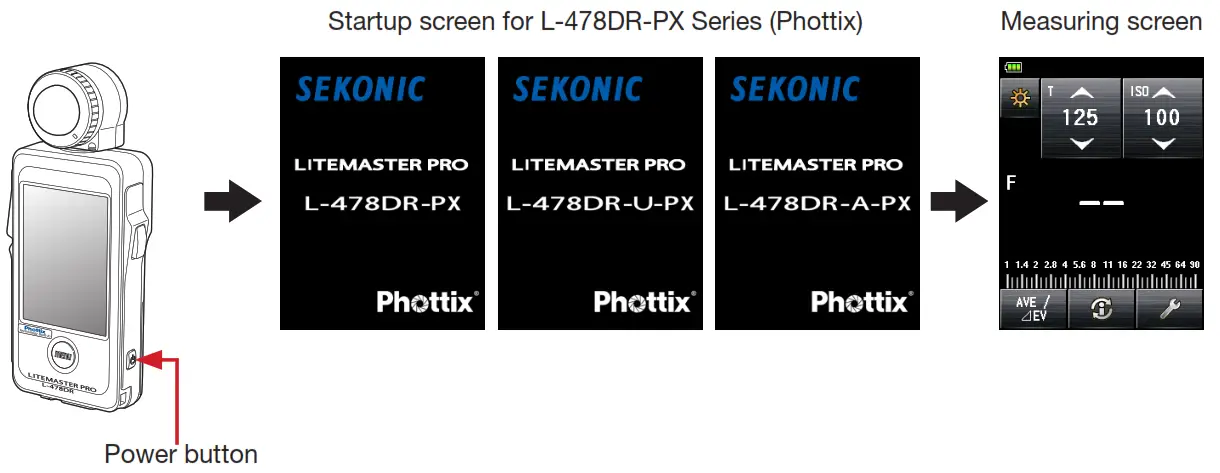 SEKONIC LiteMaster Pro 478DR-U-PX Light Meter for Phottix Strato II System - Turning the Power ON