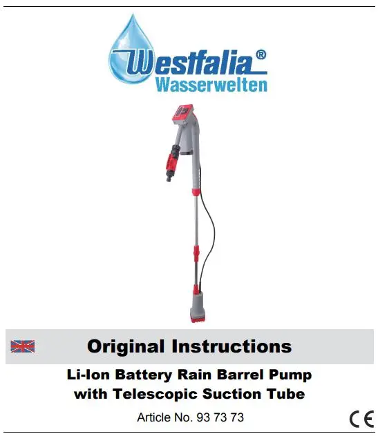 Westfalia 937373 Li-Ion Battery Rain Barrel Pump with Telescopic Suction Tube Instruction Manual