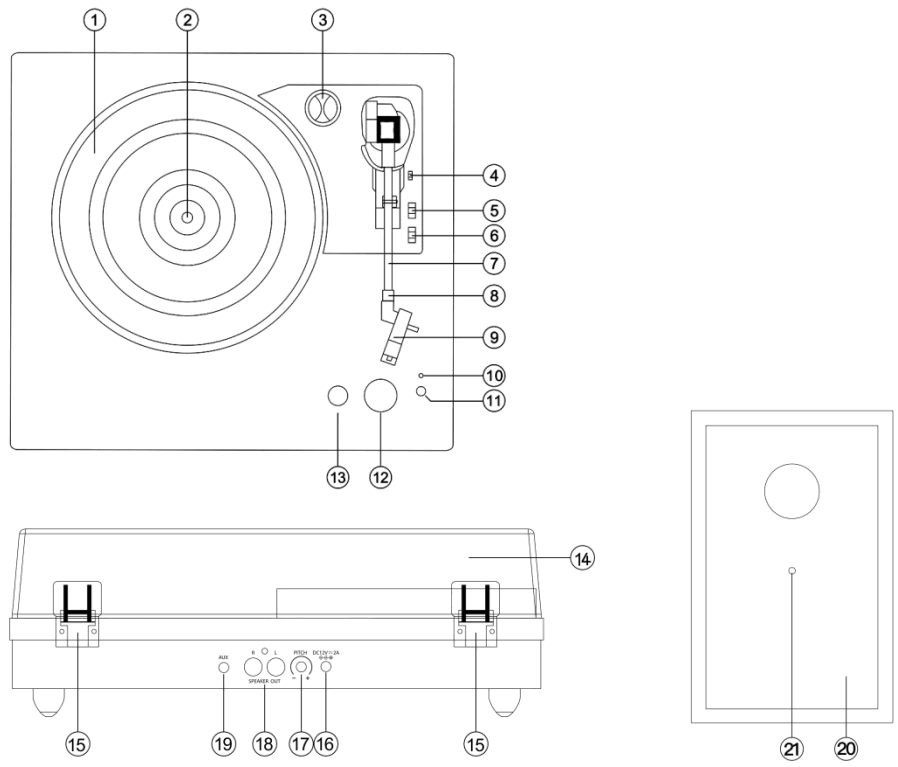Lenco LS 101 Turntable with Bluetooth Reception Transmission and Wooden Speakers - TURNTABLE PARTS