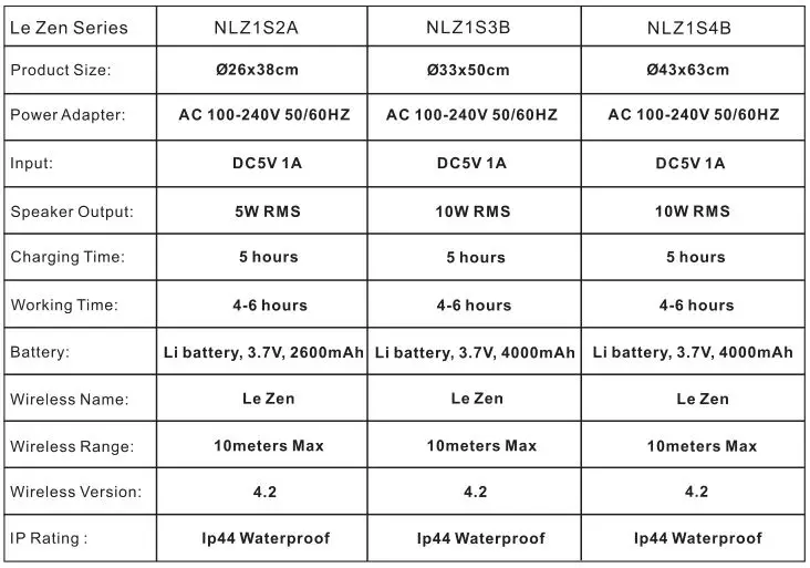 LeZen LED Speaker Ice Bucket Plant Vase - Specifications