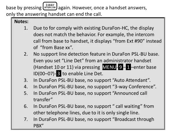 DuraFon PSL Digital Long Range Cordless System - Intercom Call 2