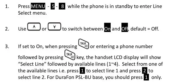 DuraFon PSL Digital Long Range Cordless System - Line Selection