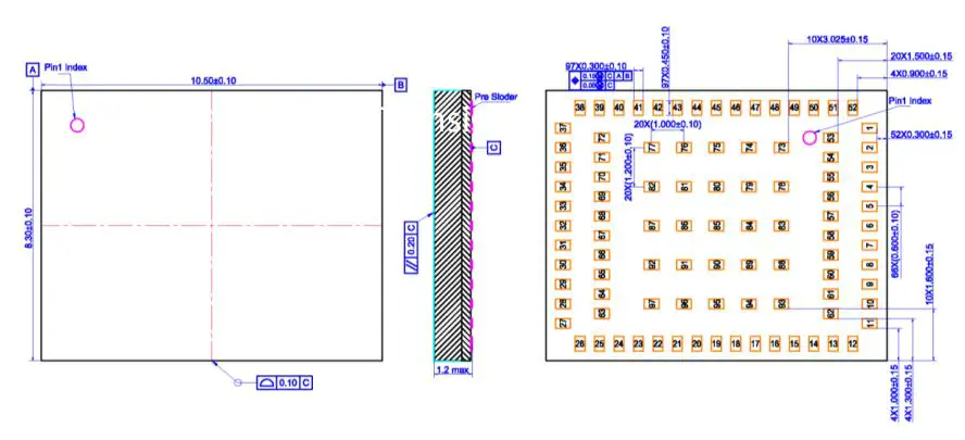 Goermico GSUB-0002 UWB Bluetooth Combo SiP Module User Manual - Dimensions
