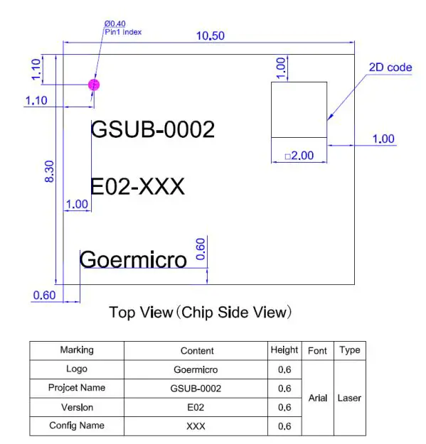 Goermico GSUB-0002 UWB Bluetooth Combo SiP Module User Manual - Marking
