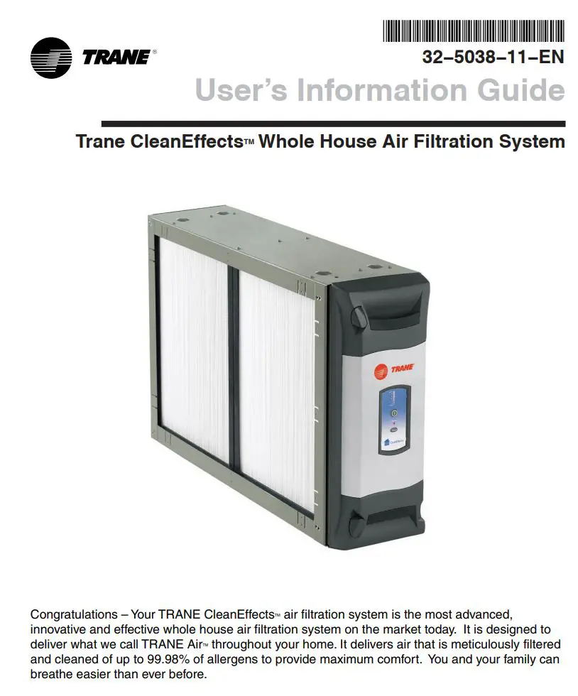 TRANE CleanEffects Whole House Air Filtration System User Guide
