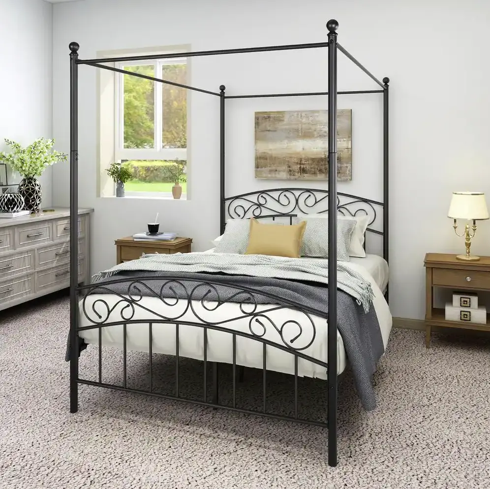 THE HOME DEPOT 01452ANNA-B Black 53 Inch W Full Size Metal Canopy Bed