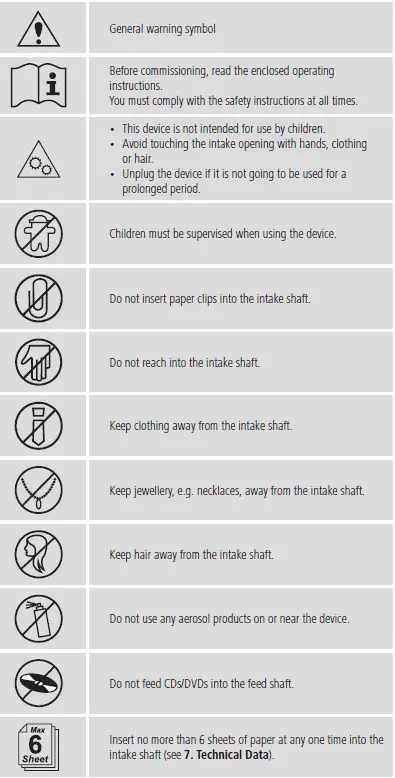 hama 00050540 Mini S6 Shredder symbol