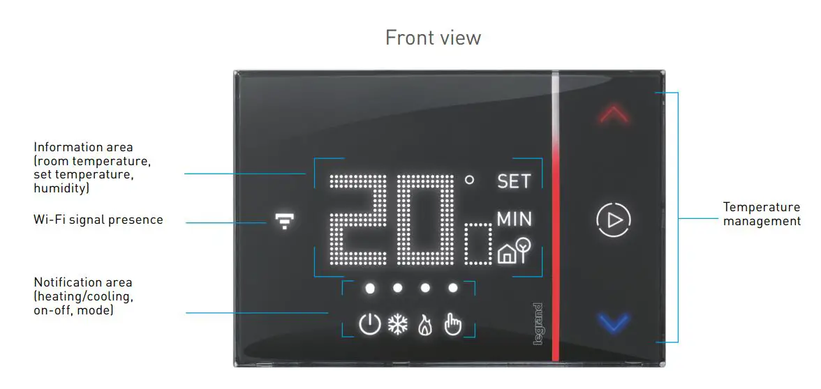 legrand 049039 Connected Thermostat Smarther with Netatmo Flush Mounting User Guide - Front view
