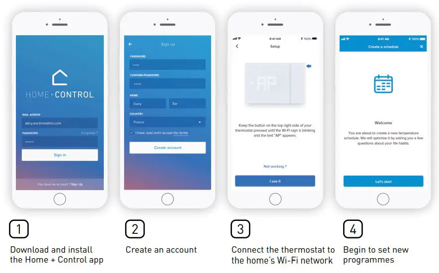 legrand 049039 Connected Thermostat Smarther with Netatmo Flush Mounting User Guide - Set up the connected thermostat in a few simple steps