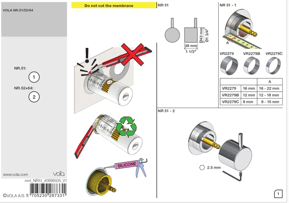 vola 5400DV Thermostatic Mixer and Diverter in Natural Brass - fig 7