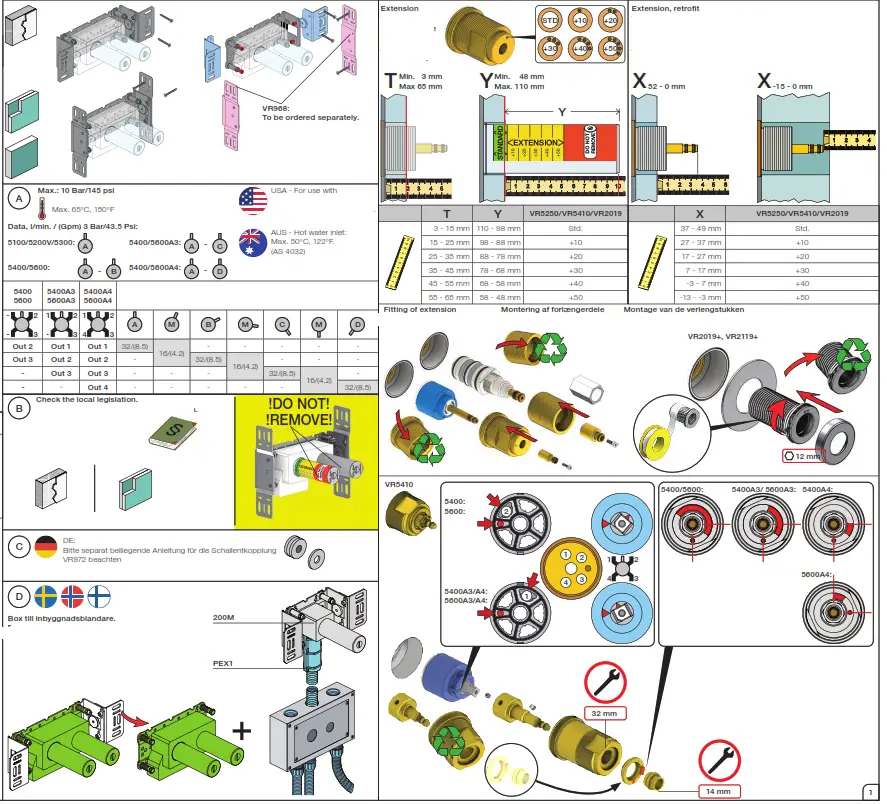 vola 5400DV Thermostatic Mixer and Diverter in Natural Brass - fig1