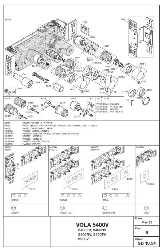 vola 5400DV Thermostatic Mixer and Diverter in Natural Brass - fig6