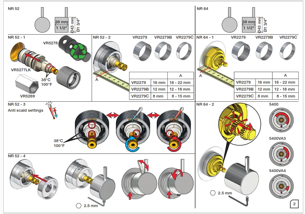 vola 5400DV Thermostatic Mixer and Diverter in Natural Brass - fig8