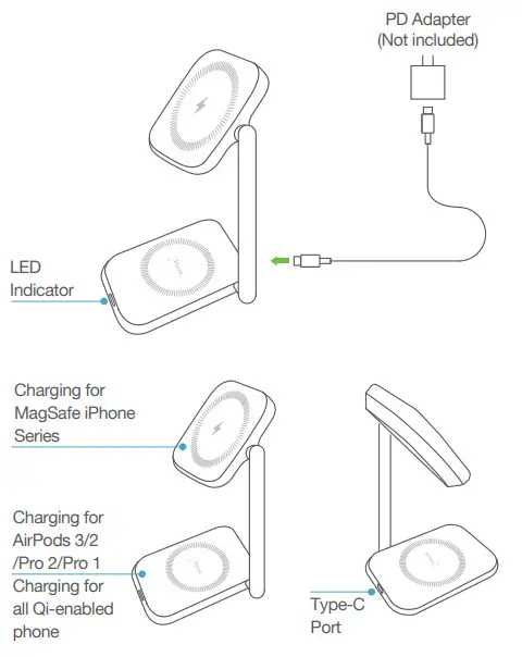 Hinyx MagFlex MS10 2 In 1 Magnetic and Foldable Charging Stand - Figure 1