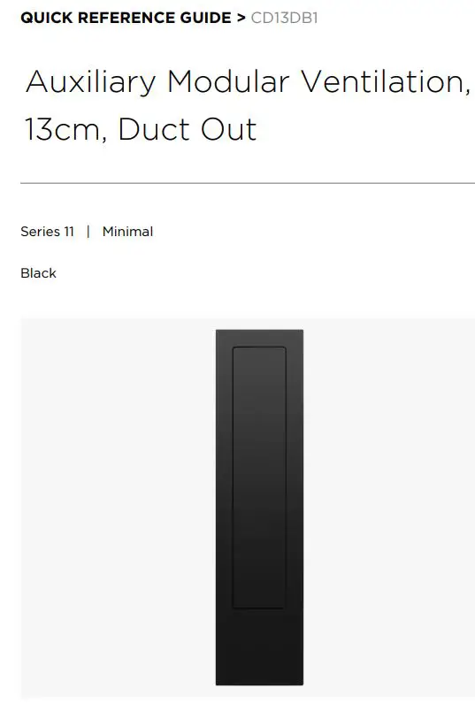 FISHER PAYKEL CD13DB1 Auxiliary Modular Ventilation, 13cm, Duct Out User Guide