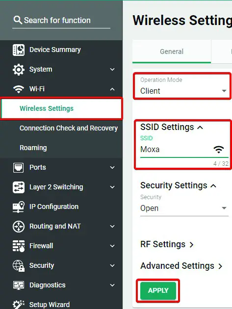 MOXA AWK 4252A Series Read Out Instrumentation - Configuring 6