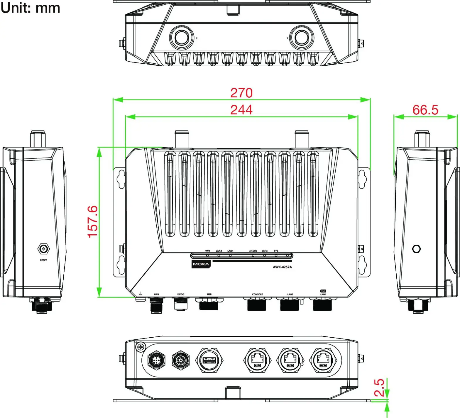 MOXA AWK 4252A Series Read Out Instrumentation - Mounting Dimensions