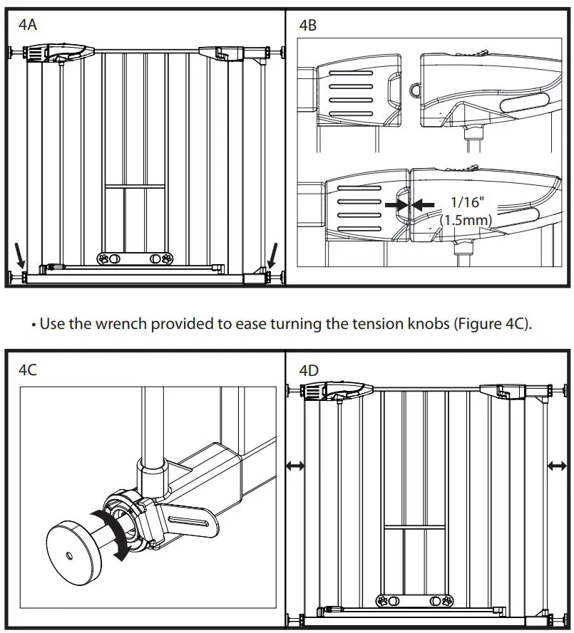 north states 5455 MyPet Wide Walk Thru EasyPass Pet Gate Instruction Manual - Tighten both of the bottom tension knobs by turning