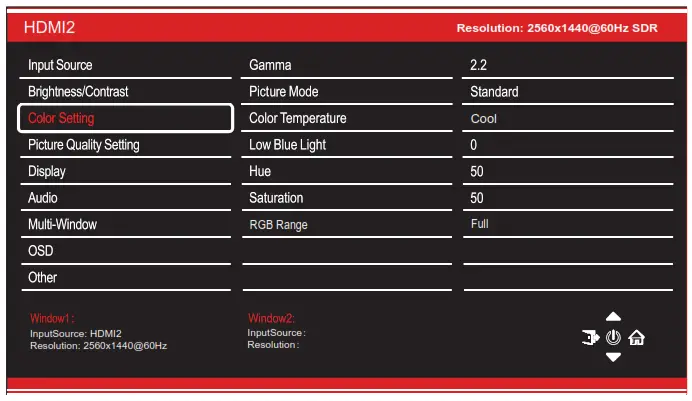 electriQ eiQ-27CVQHD165IFSGHLD 27 Inch QHD 165Hz Curved Monitor - COLOUR SETTINGSCOLOUR SETTINGS